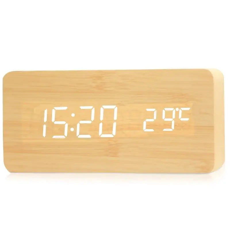 Wooden Digital Alarm Clock, LED Alarm Clock with Temperature Desk Clocks for Office,Bedside Clock