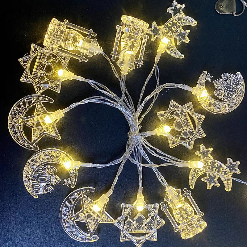 1.5M 10LED EID Mubarak LED String Lights Islam Muslim Festival Party Moon Star Castle Lantern Ramadan Home Decoration 2024 New