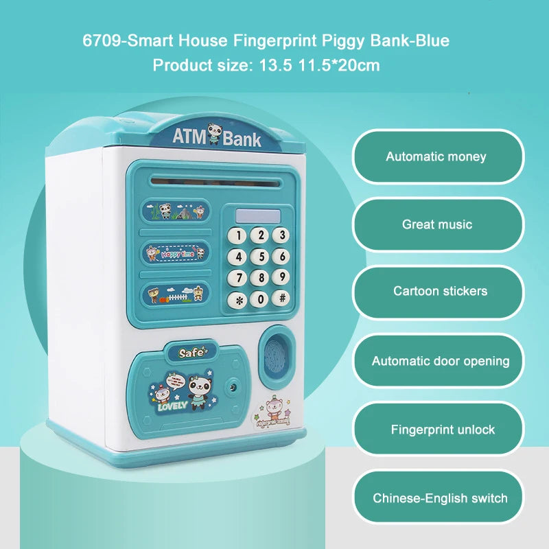 Money Box With Fingerprint Piggy Bank Electronic ATM Savings Box For Coins Cash Safe Large Coin Bank Password Lock For Children