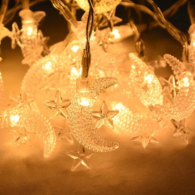 1.5M 10LED EID Mubarak LED String Lights Islam Muslim Festival Party Moon Star Castle Lantern Ramadan Home Decoration 2024 New