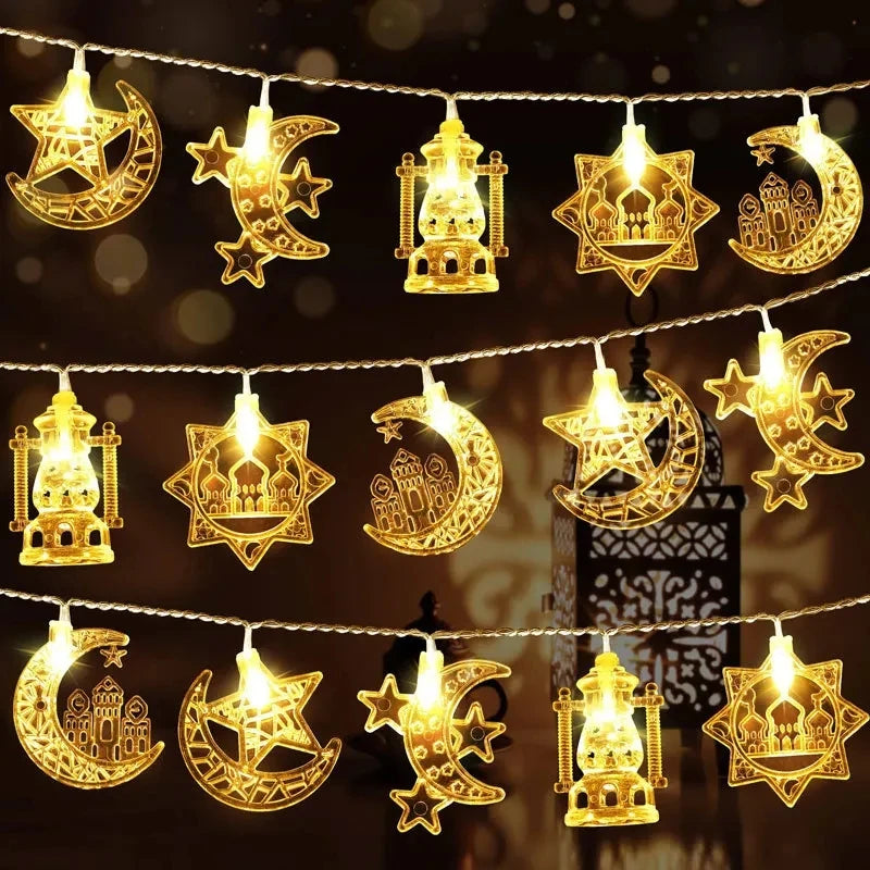 1.5M 10LED EID Mubarak LED String Lights Islam Muslim Festival Party Moon Star Castle Lantern Ramadan Home Decoration 2024 New