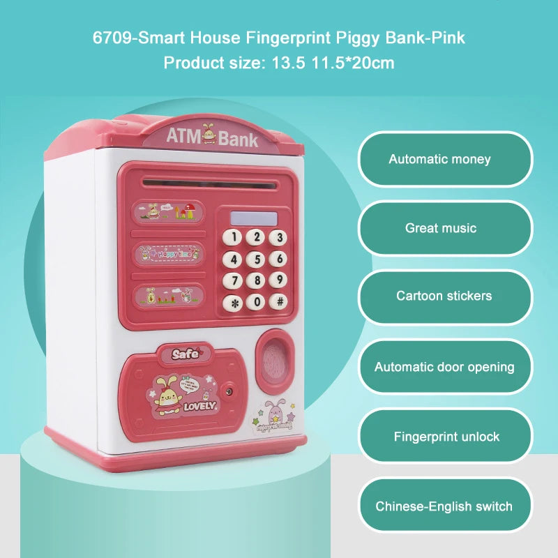 Money Box With Fingerprint Piggy Bank Electronic ATM Savings Box For Coins Cash Safe Large Coin Bank Password Lock For Children